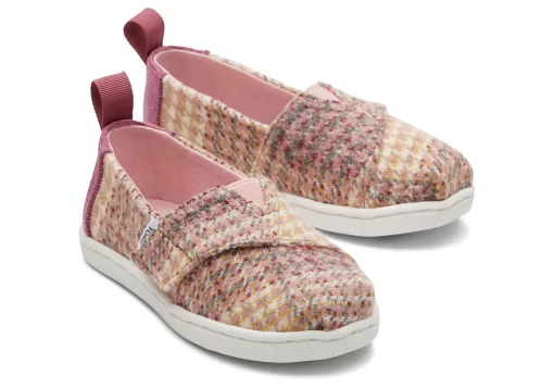 Kinder TOMS *Tiny Alpargata Plaid Tweed Toddler Shoe Pink Quartz